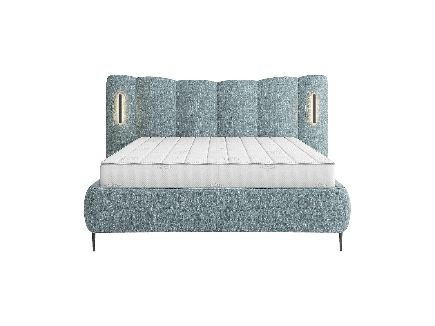 Habitat - Lit coffre 160 x 200 cm en tissu texturé avec LEDs intégrées - Bleu chiné - Siderno