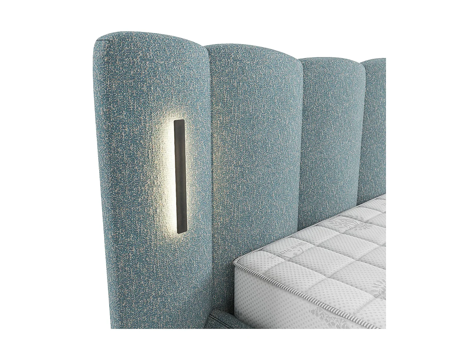 Habitat - Lit coffre 160 x 200 cm en tissu texturé avec LEDs intégrées - Bleu chiné - Siderno
