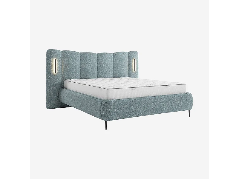 Habitat - Lit coffre 160 x 200 cm en tissu texturé avec LED intégrées - Bleu chiné - Siderno