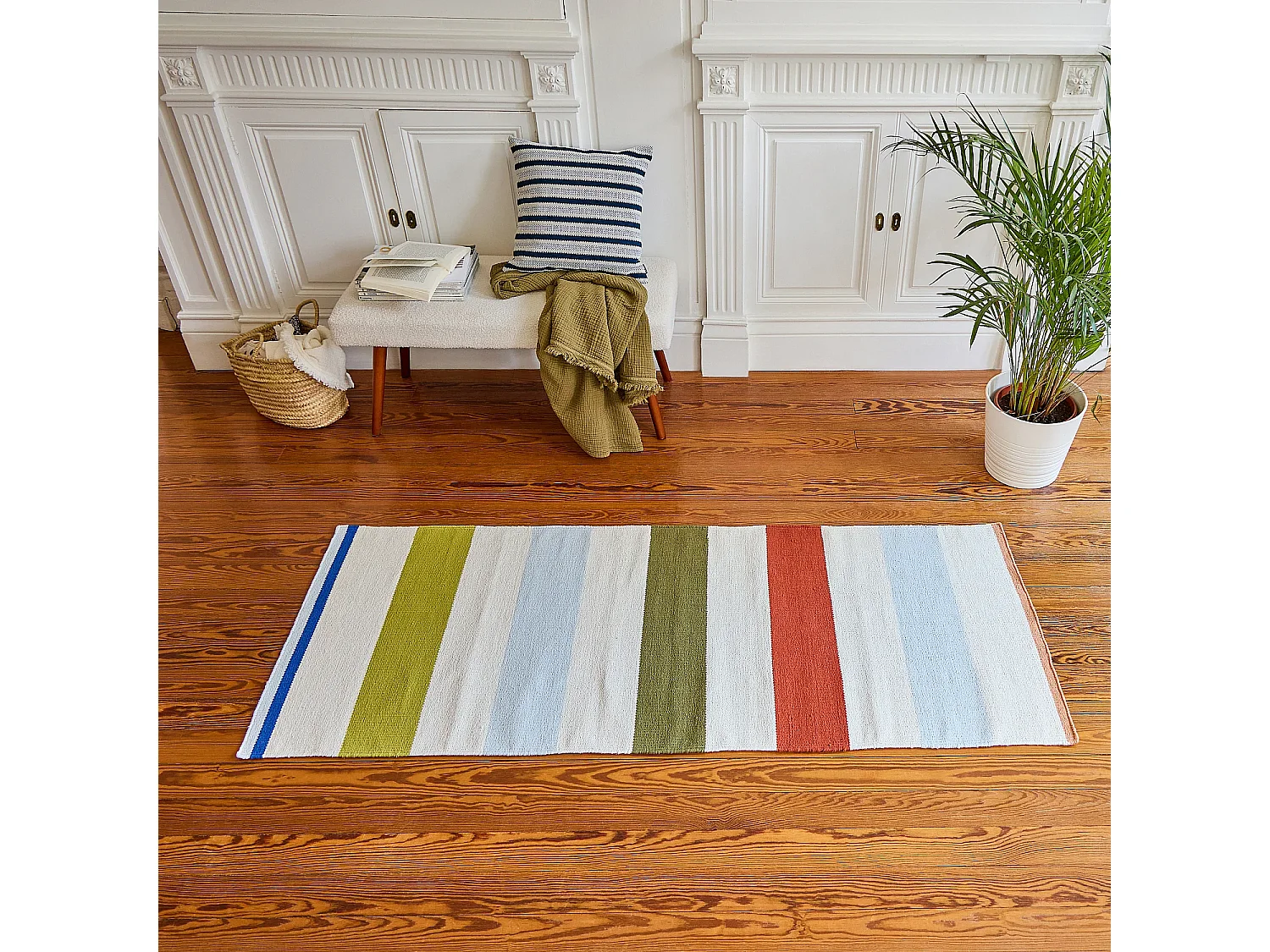 Tapis tissé en coton - 75 x 180 cm - Vert kaki - Design by Floriane Jacques