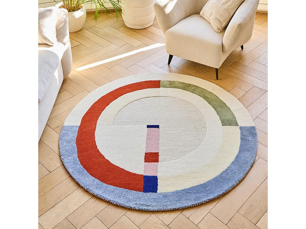 Habitat - Tapis rond tufté en laine - 150 cm - Beige - Design by Floriane Jacques - Calvin
