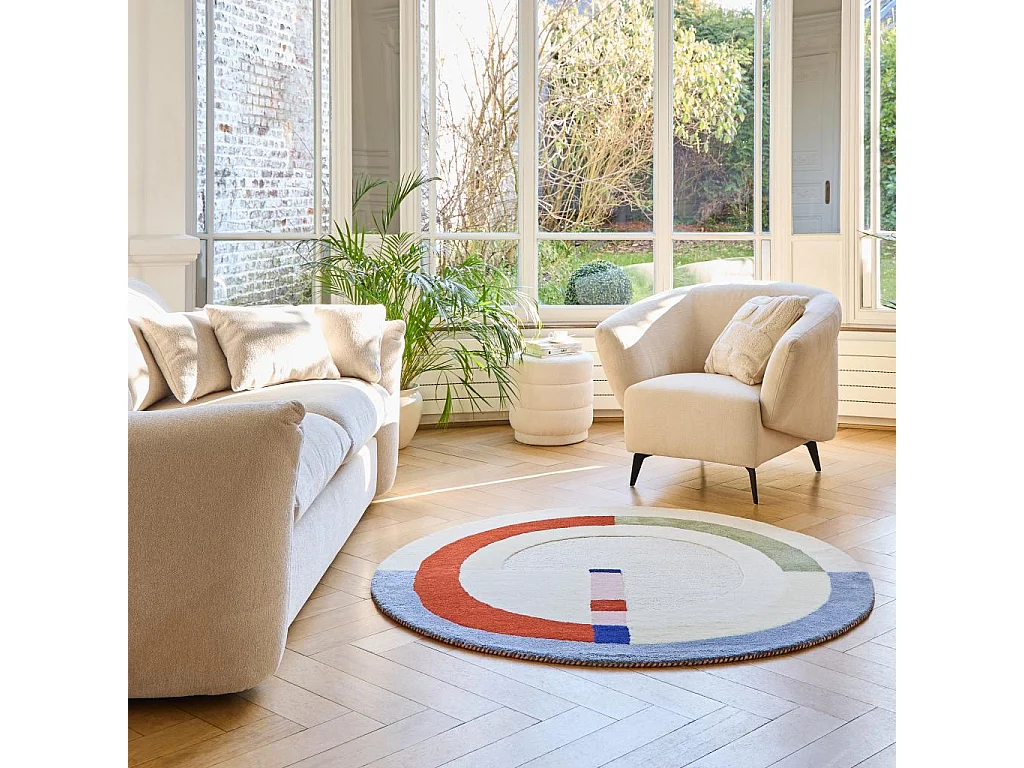 Habitat - Tapis rond tufté en laine - 150 cm - Beige - Design by Floriane Jacques - Calvin