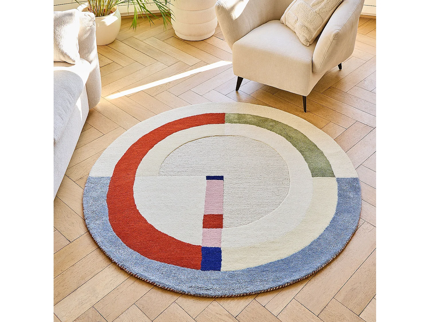 Habitat - Tapis rond tufté en laine - 150 cm - Beige - Design by Floriane Jacques - Calvin