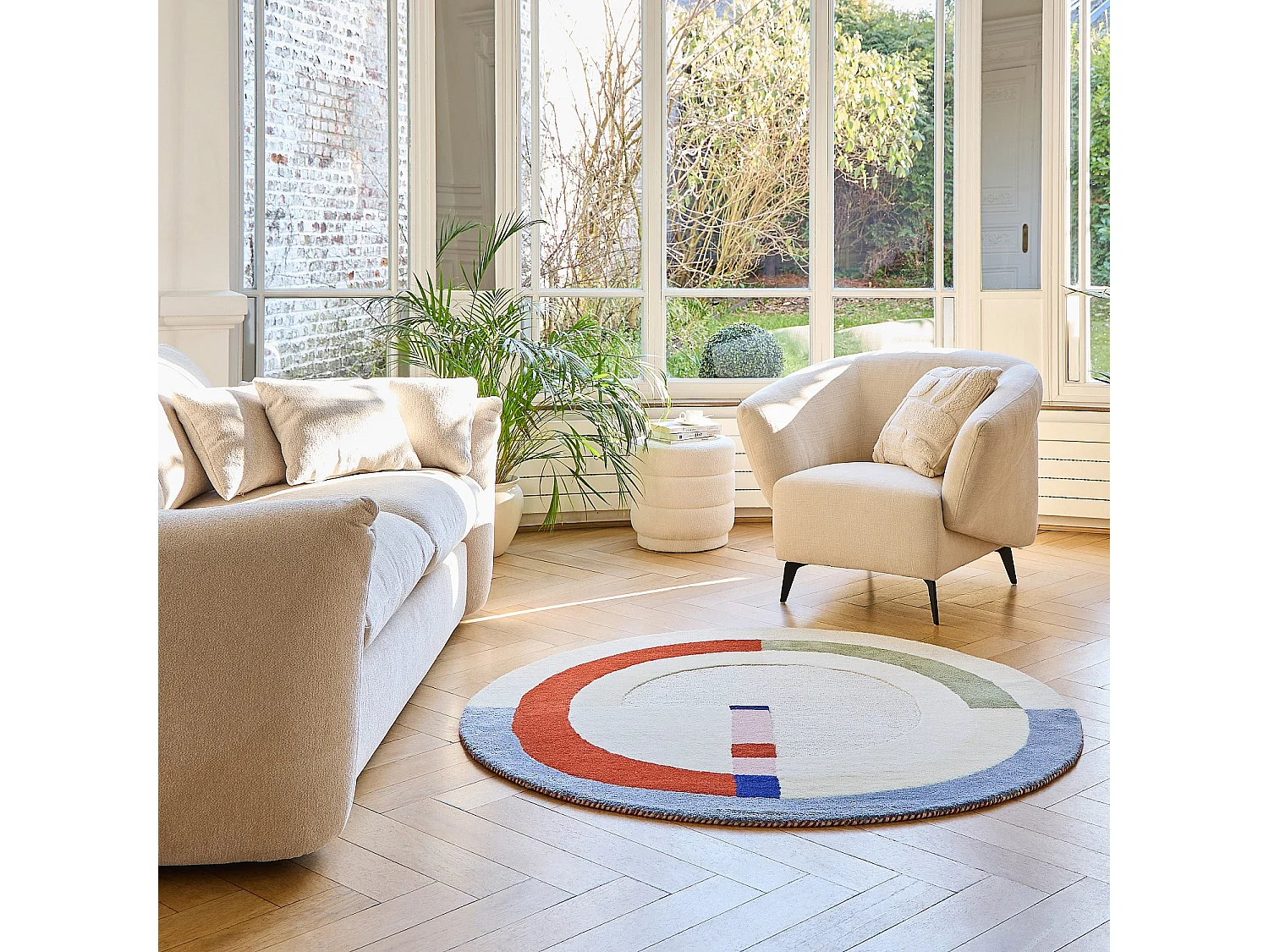 Habitat - Tapis rond tufté en laine - 150 cm - Beige - Design by Floriane Jacques - Calvin