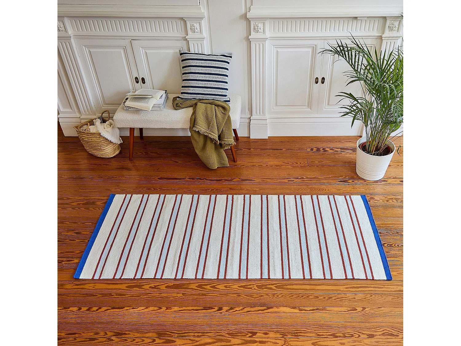 Tapis tissé plat en coton - 75 x 180 cm - Bleu ciel - Design by Floriane Jacques