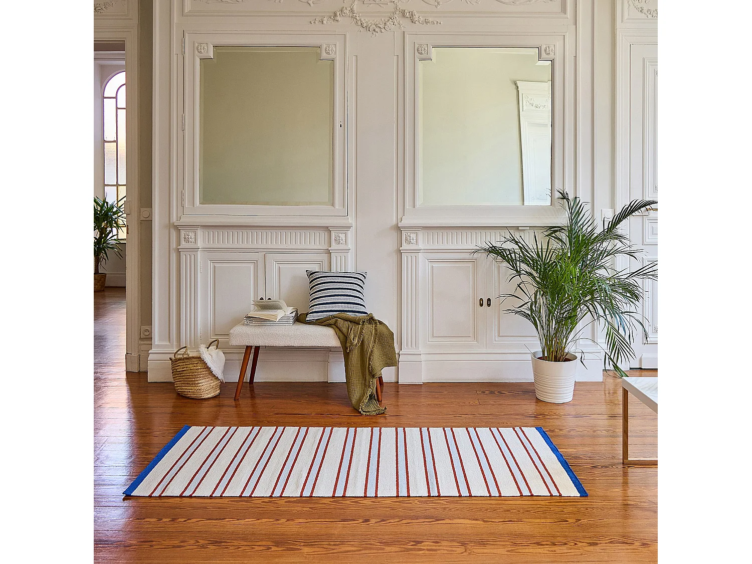 Tapis tissé plat en coton - 75 x 180 cm - Bleu ciel - Design by Floriane Jacques