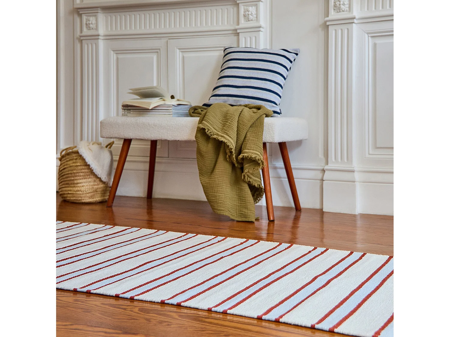 Tapis tissé plat en coton - 75 x 180 cm - Bleu ciel - Design by Floriane Jacques