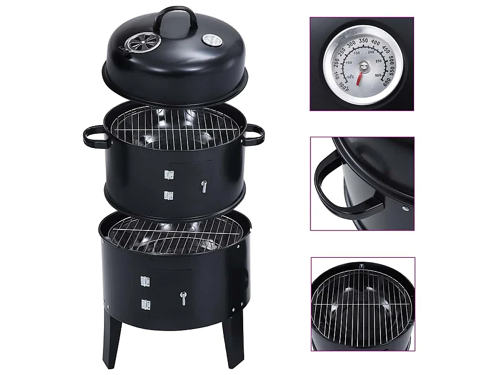 Houtskoolroker barbecue-grill 3-in-1 40x80 cm