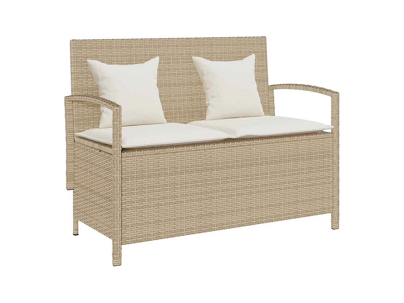 Banc de rangement de jardin avec coussin beige résine tressée