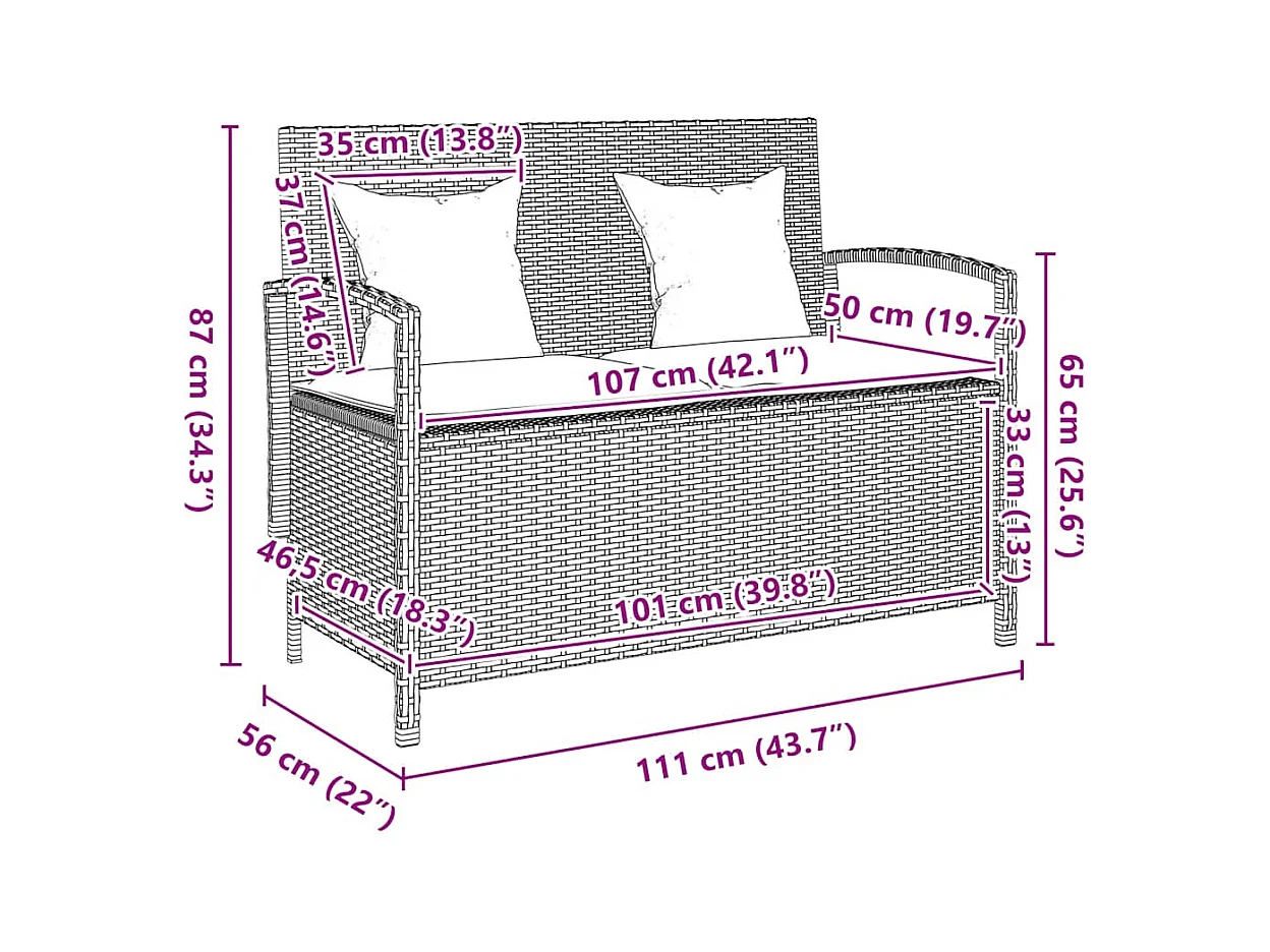Banc de rangement de jardin avec coussin beige résine tressée
