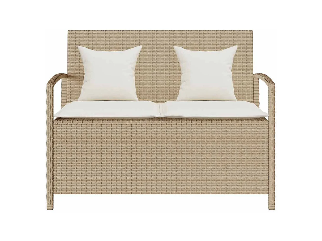 Banc de rangement de jardin avec coussin beige résine tressée