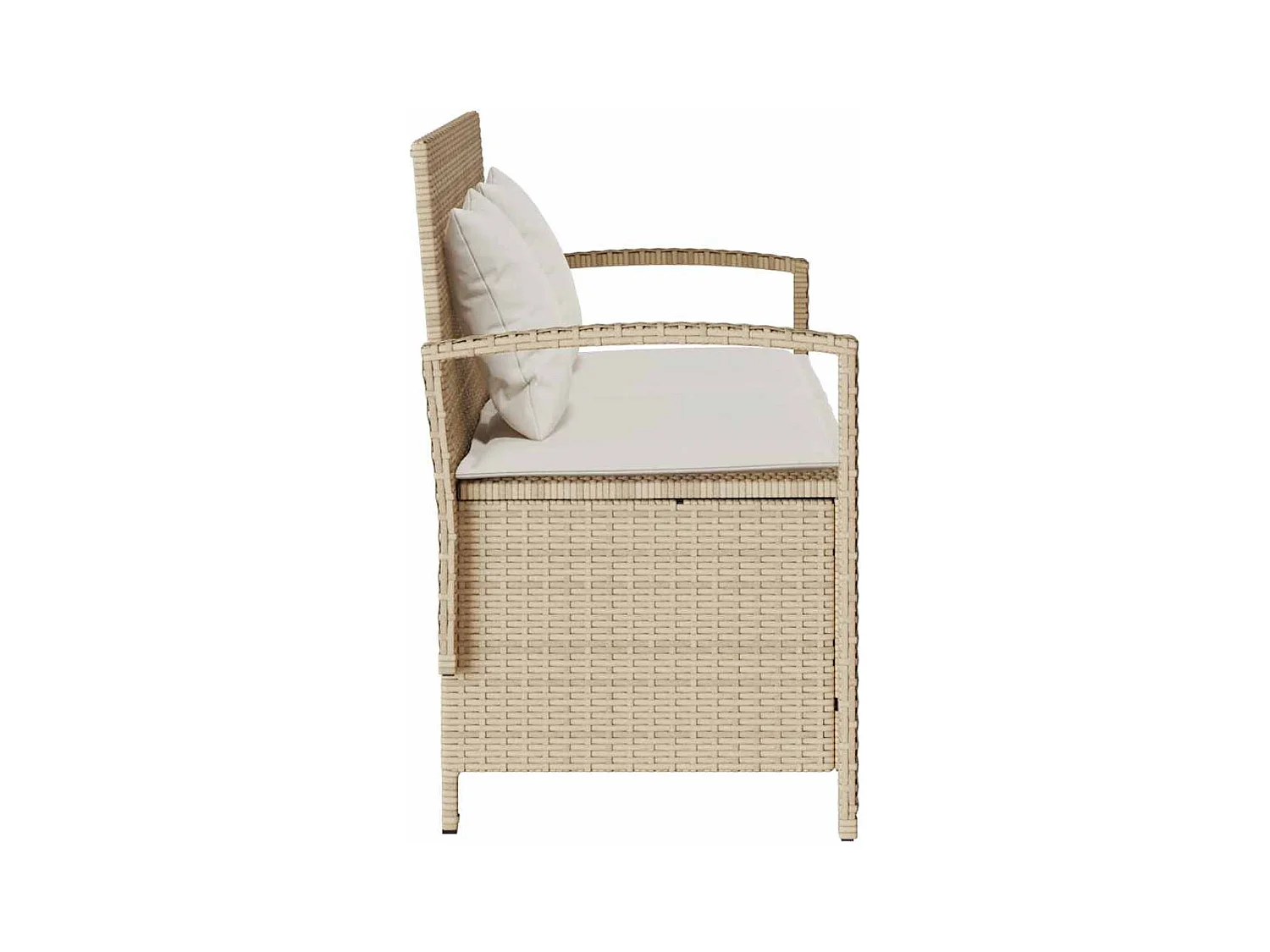 Banc de rangement de jardin avec coussin beige résine tressée