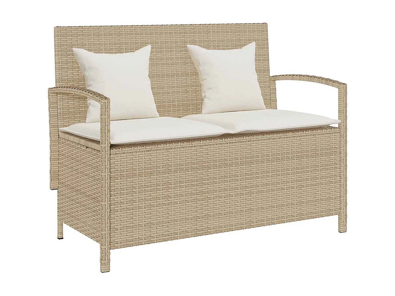 Gartenbank mit Stauraum und Kissen Beige Poly Rattan