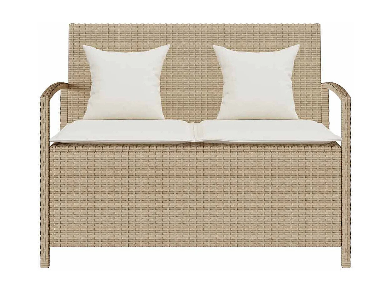 Gartenbank mit Stauraum und Kissen Beige Poly Rattan