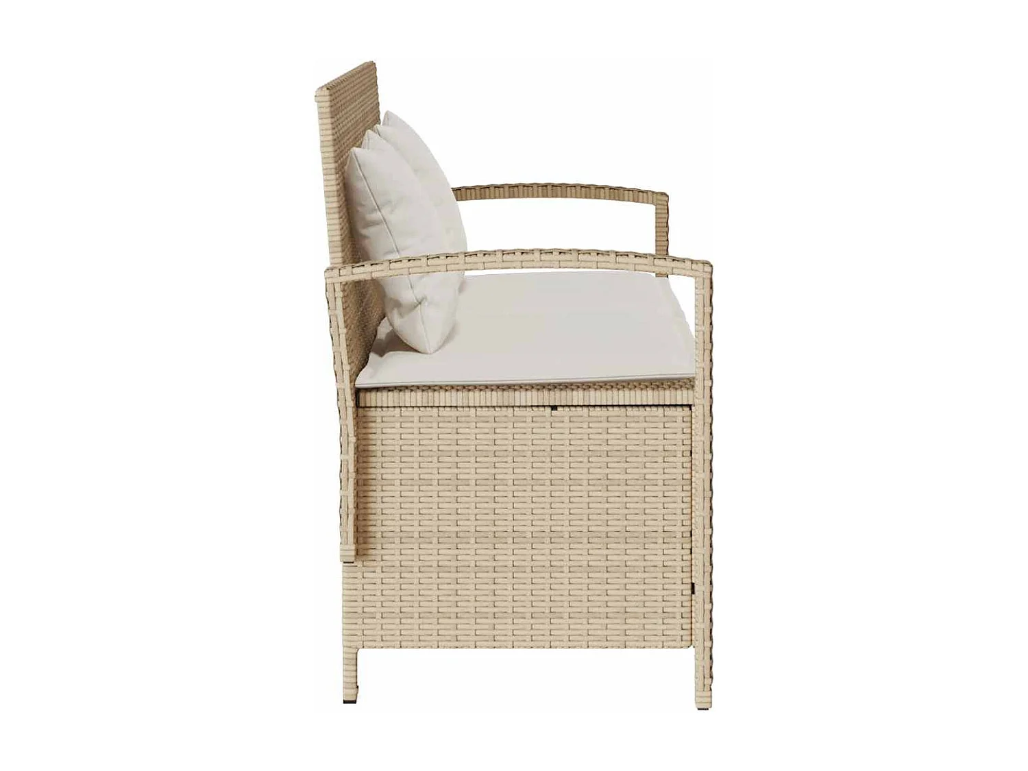 Gartenbank mit Stauraum und Kissen Beige Poly Rattan