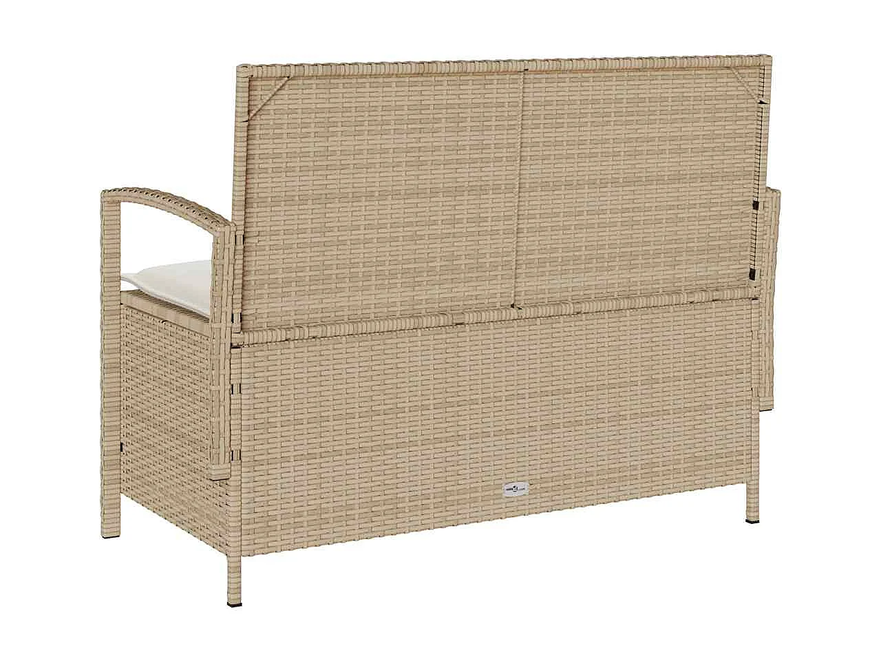 Gartenbank mit Stauraum und Kissen Beige Poly Rattan