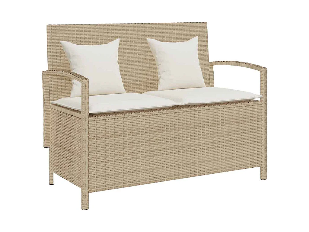 Banc de rangement de jardin avec coussin beige résine tressée