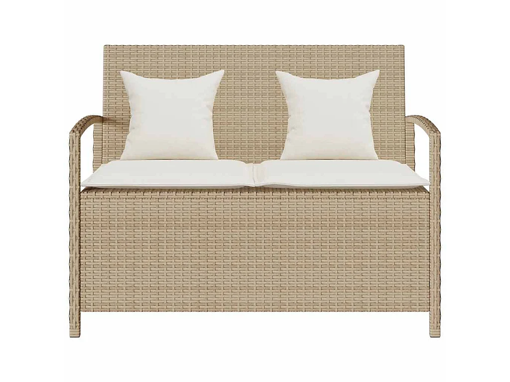 Banc de rangement de jardin avec coussin beige résine tressée