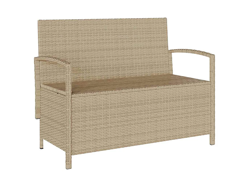 Banc de rangement de jardin avec coussin beige résine tressée