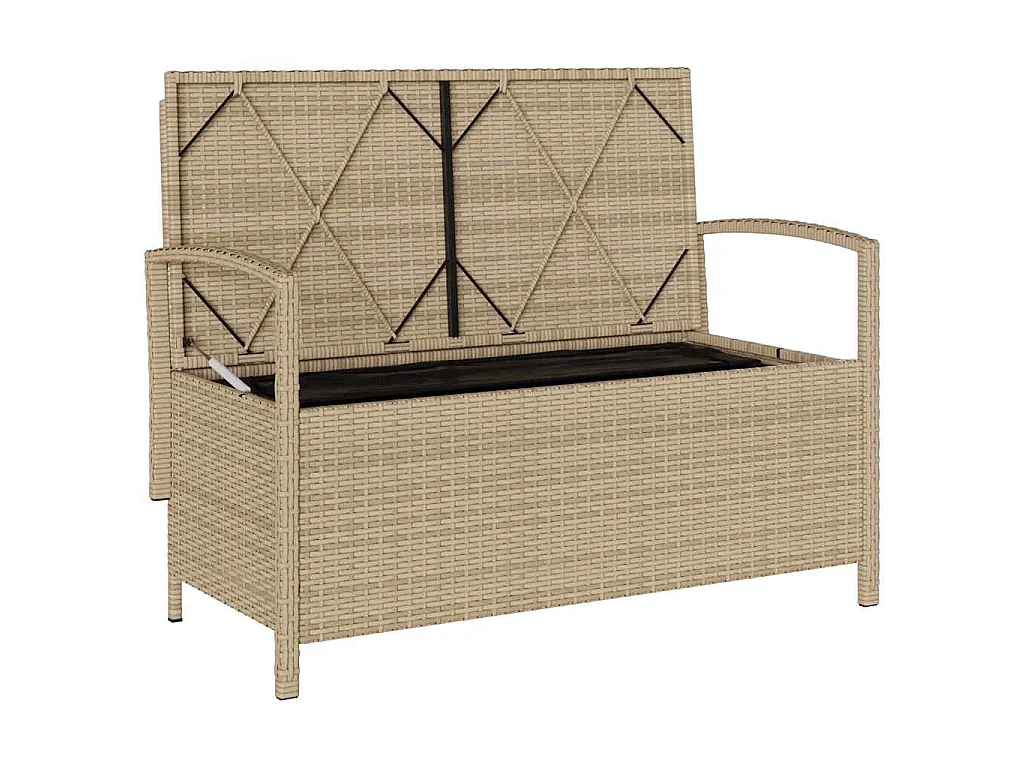 Banc de rangement de jardin avec coussin beige résine tressée