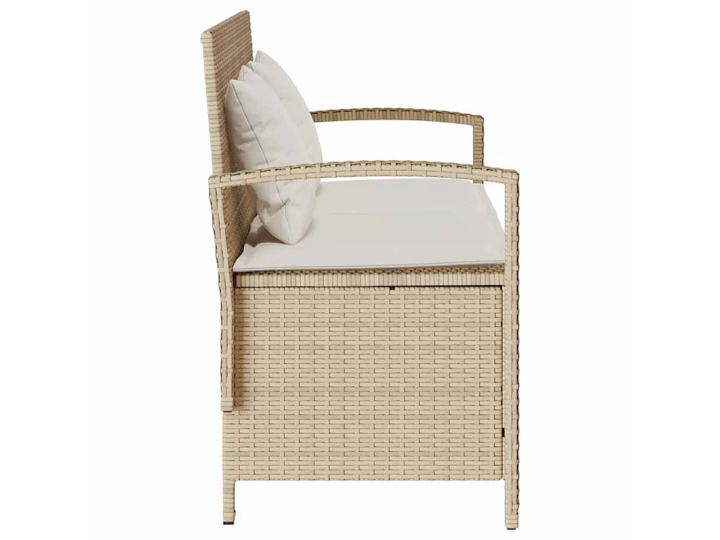 Banc de rangement de jardin avec coussin beige résine tressée