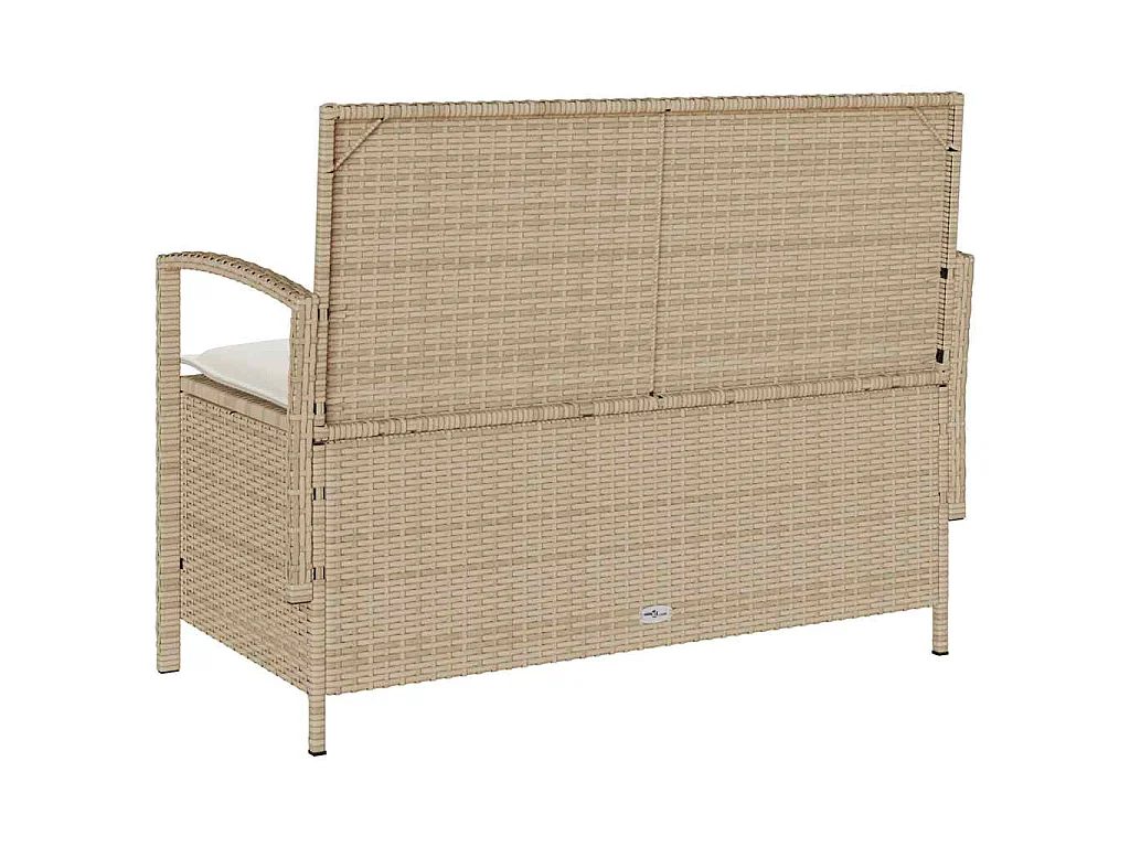 Banc de rangement de jardin avec coussin beige résine tressée