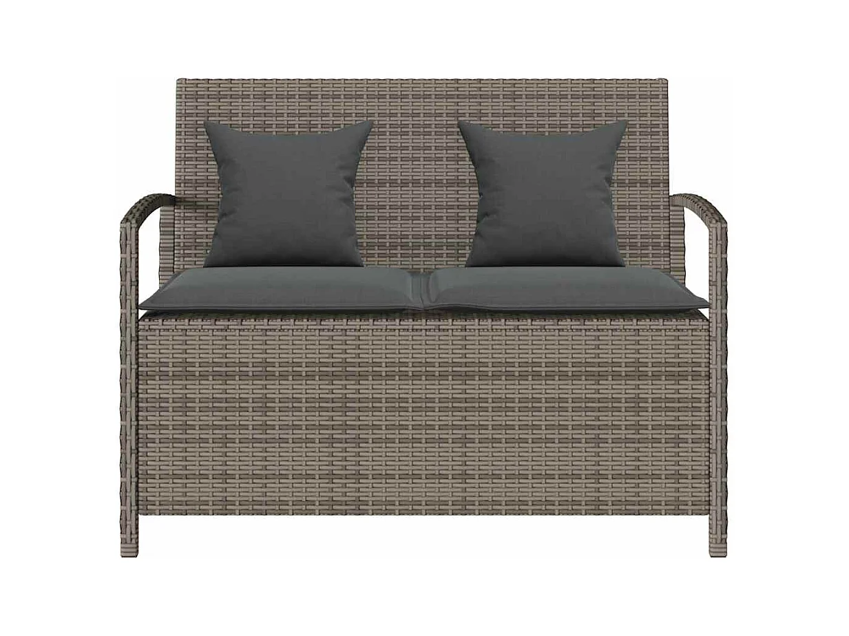 Banc de rangement de jardin avec coussin gris résine tressée
