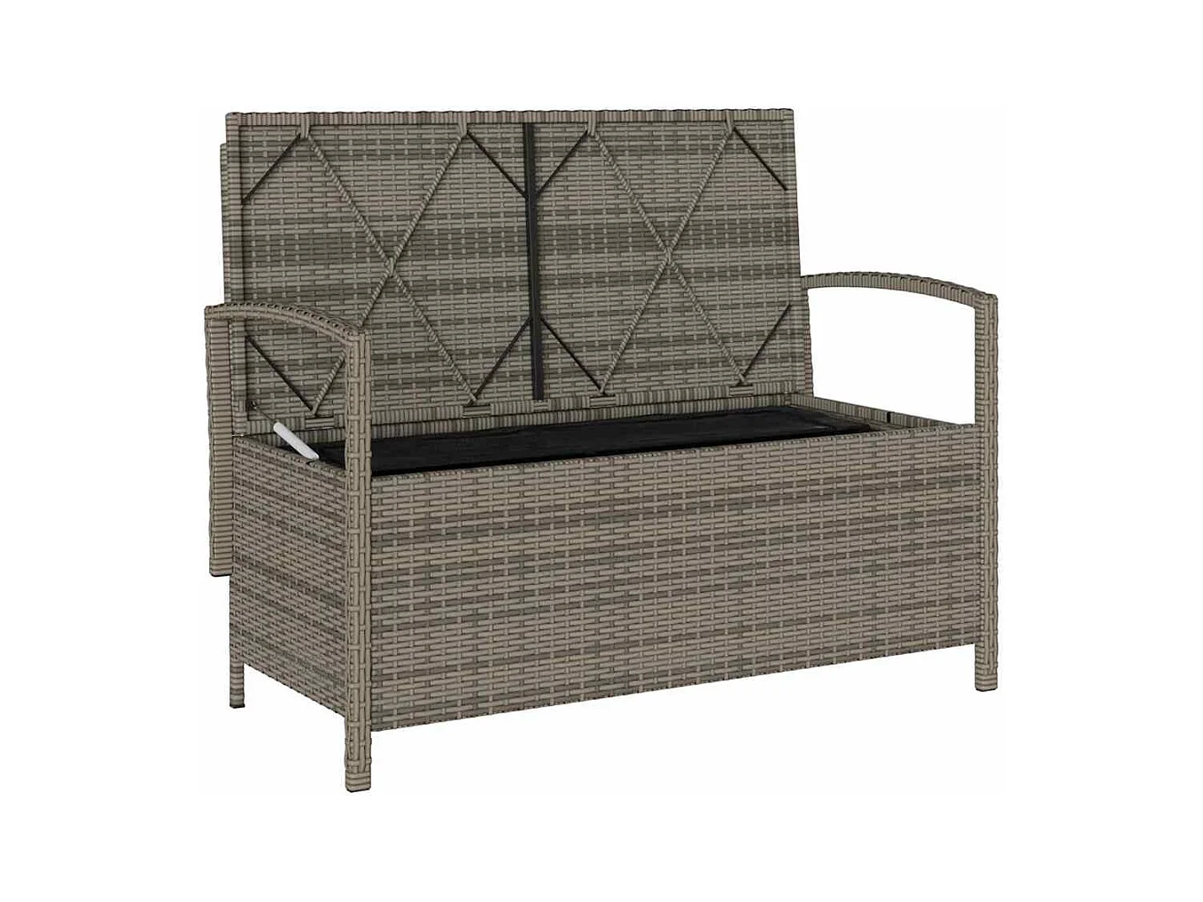 Banc de rangement de jardin avec coussin gris résine tressée