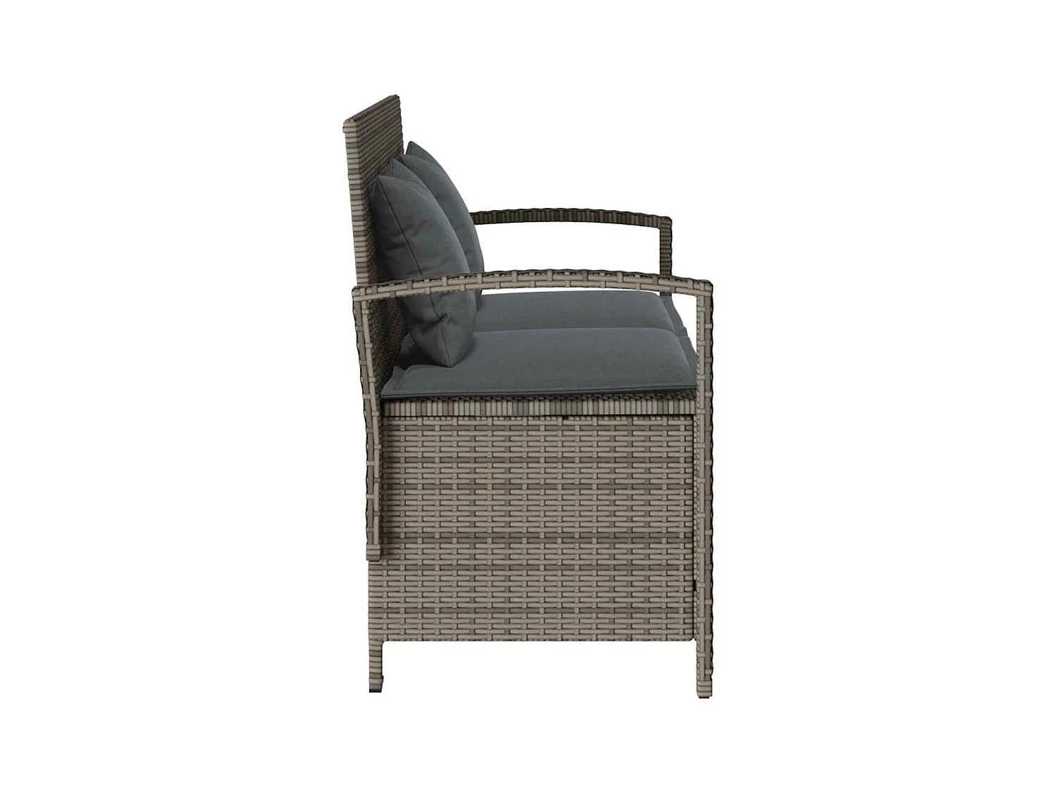 Banc de rangement de jardin avec coussin gris résine tressée