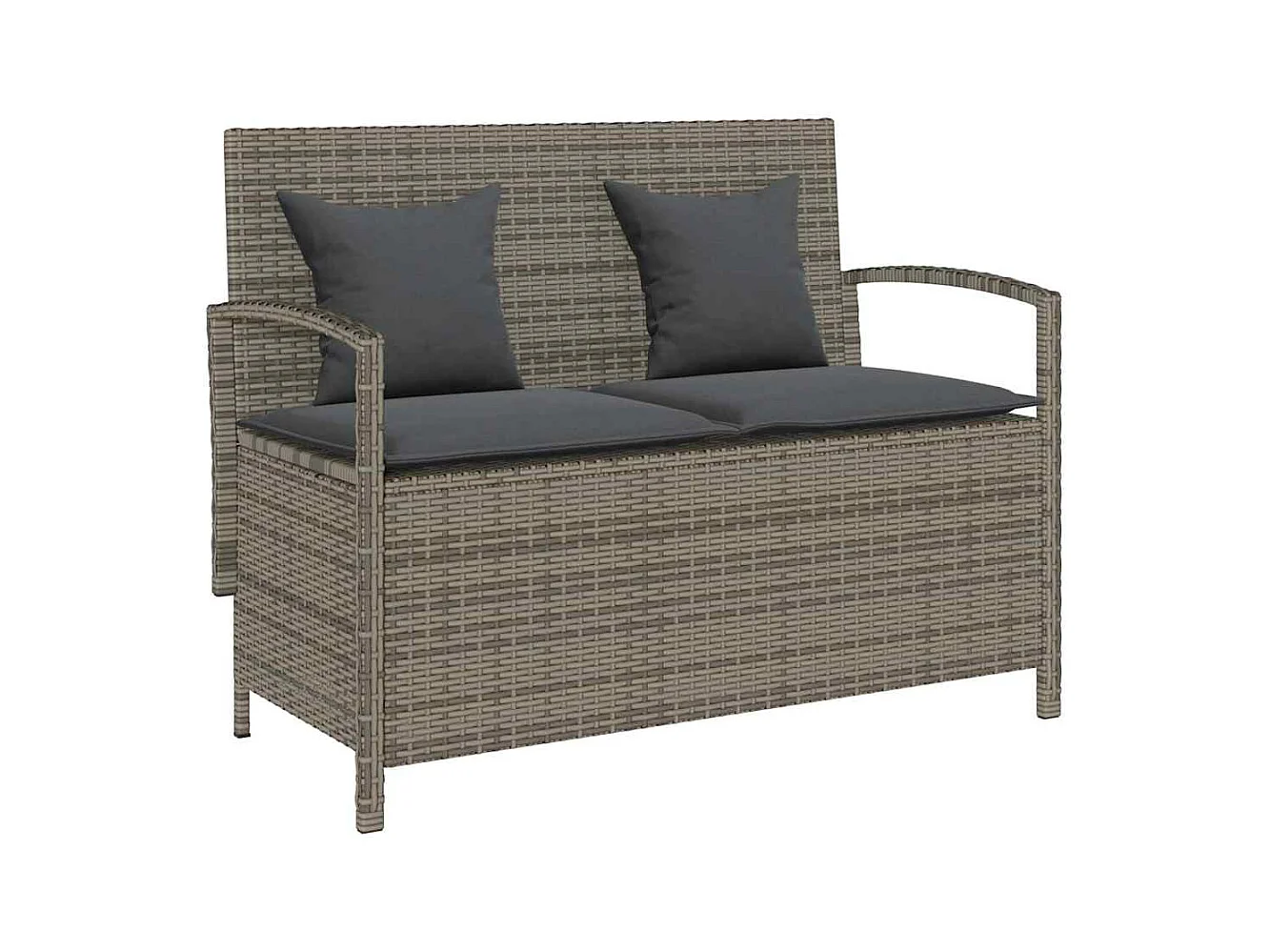 Gartenbank mit Stauraum und Kissen Grau Poly Rattan