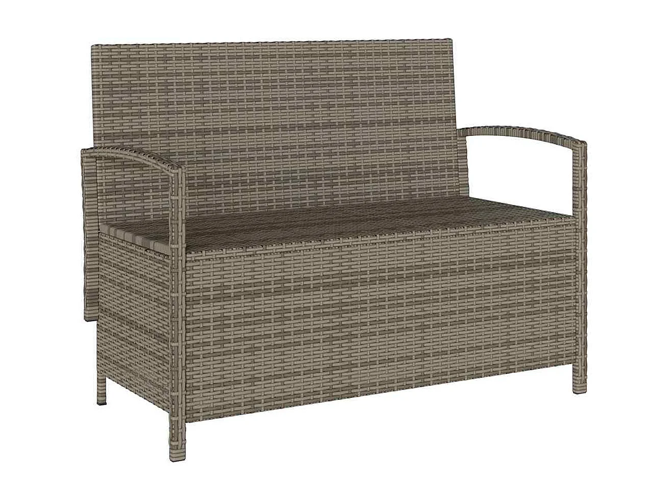 Gartenbank mit Stauraum und Kissen Grau Poly Rattan