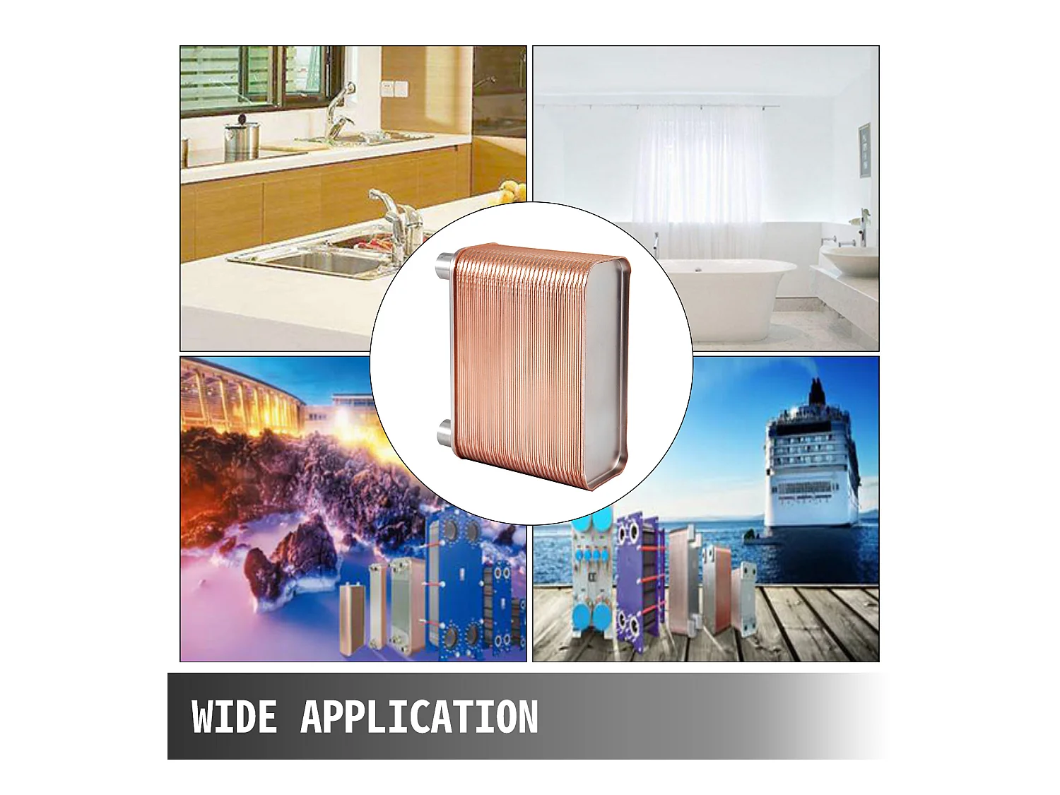 Échangeur de Chaleur SucceBuy à Plaques 60, Ports 2.54/5.08cm BSP FPT, Acier Inoxydable 316L, Plaque Brasée pour Chauffage Hydronique