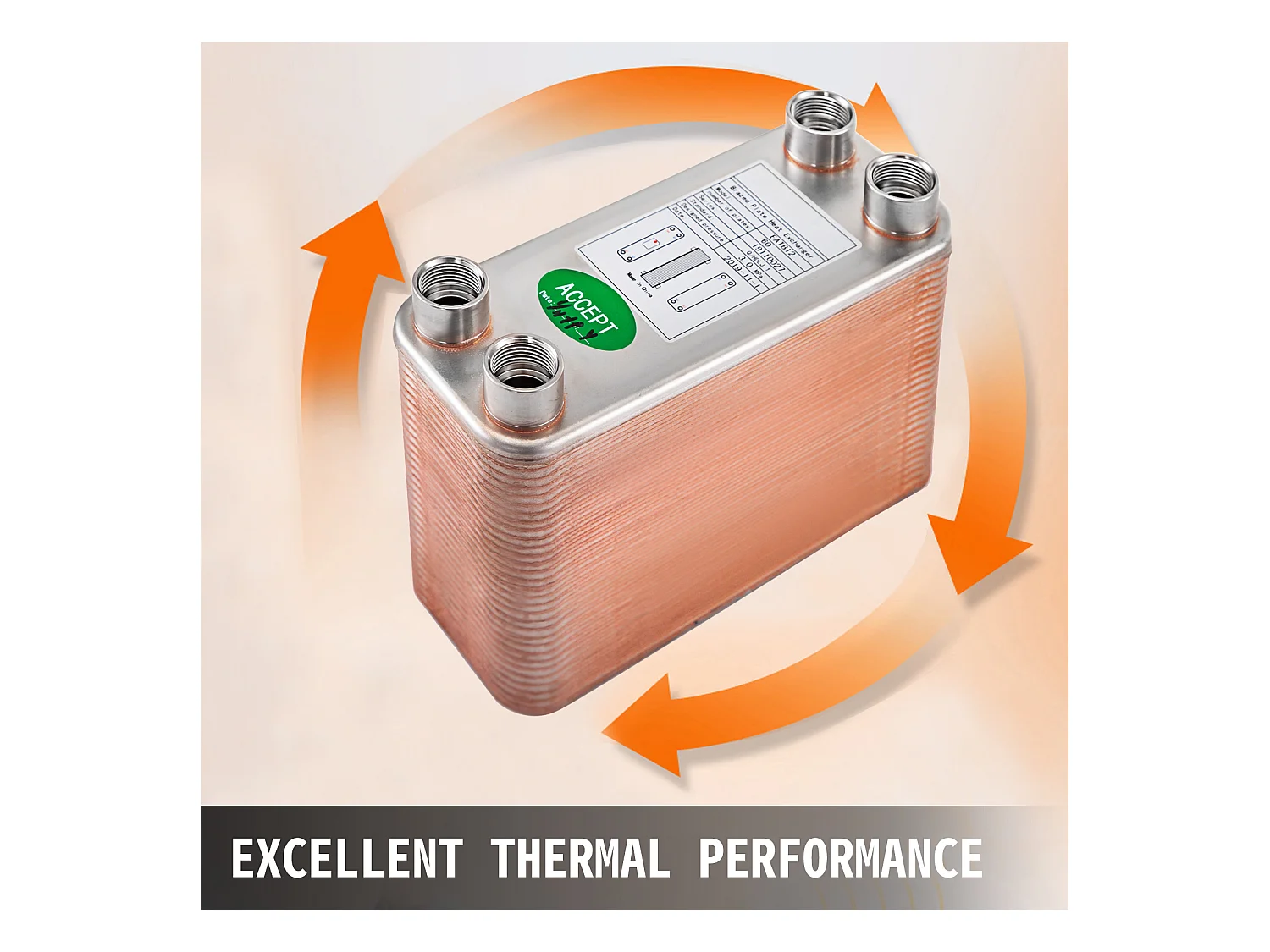 Échangeur de Chaleur SucceBuy à Plaques 60, Ports 2.54/5.08cm BSP FPT, Acier Inoxydable 316L, Plaque Brasée pour Chauffage Hydronique