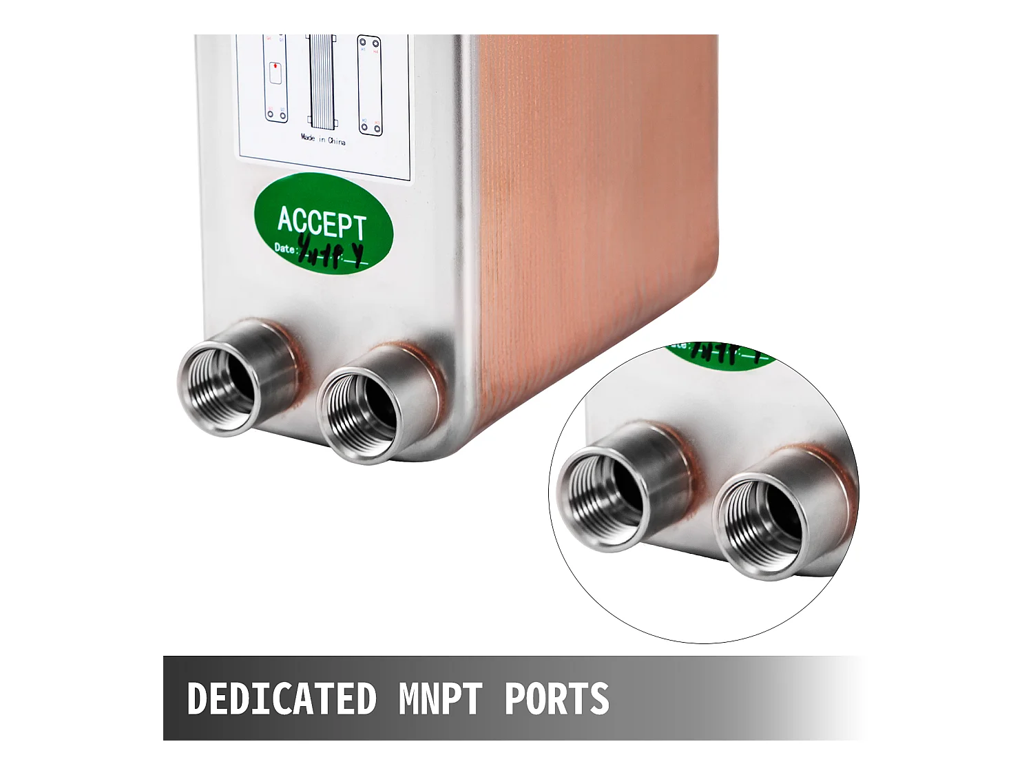 Échangeur de Chaleur SucceBuy à Plaques 60, Ports 2.54/5.08cm BSP FPT, Acier Inoxydable 316L, Plaque Brasée pour Chauffage Hydronique