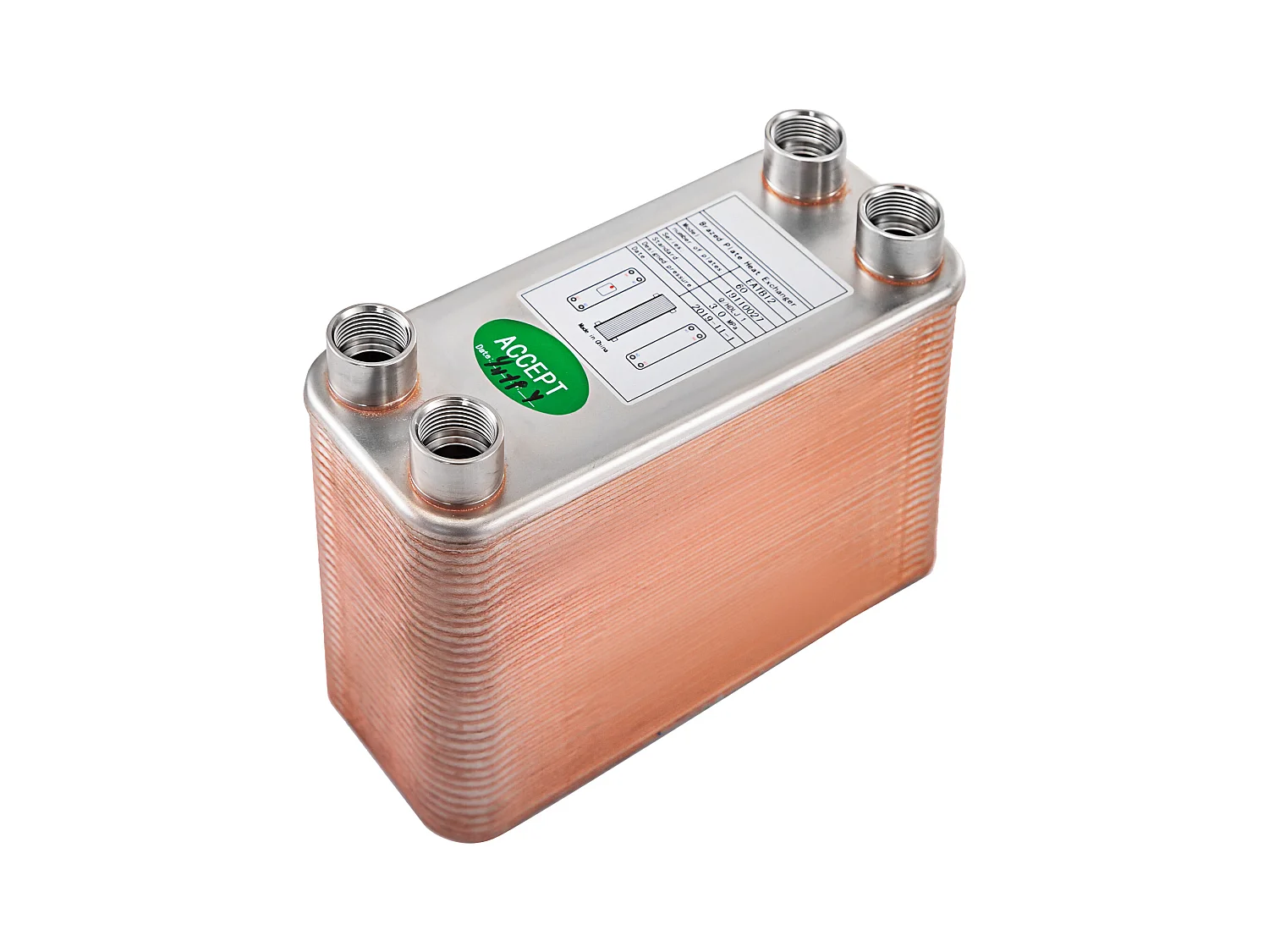 Échangeur de Chaleur SucceBuy à Plaques 60, Ports 2.54/5.08cm BSP FPT, Acier Inoxydable 316L, Plaque Brasée pour Chauffage Hydronique