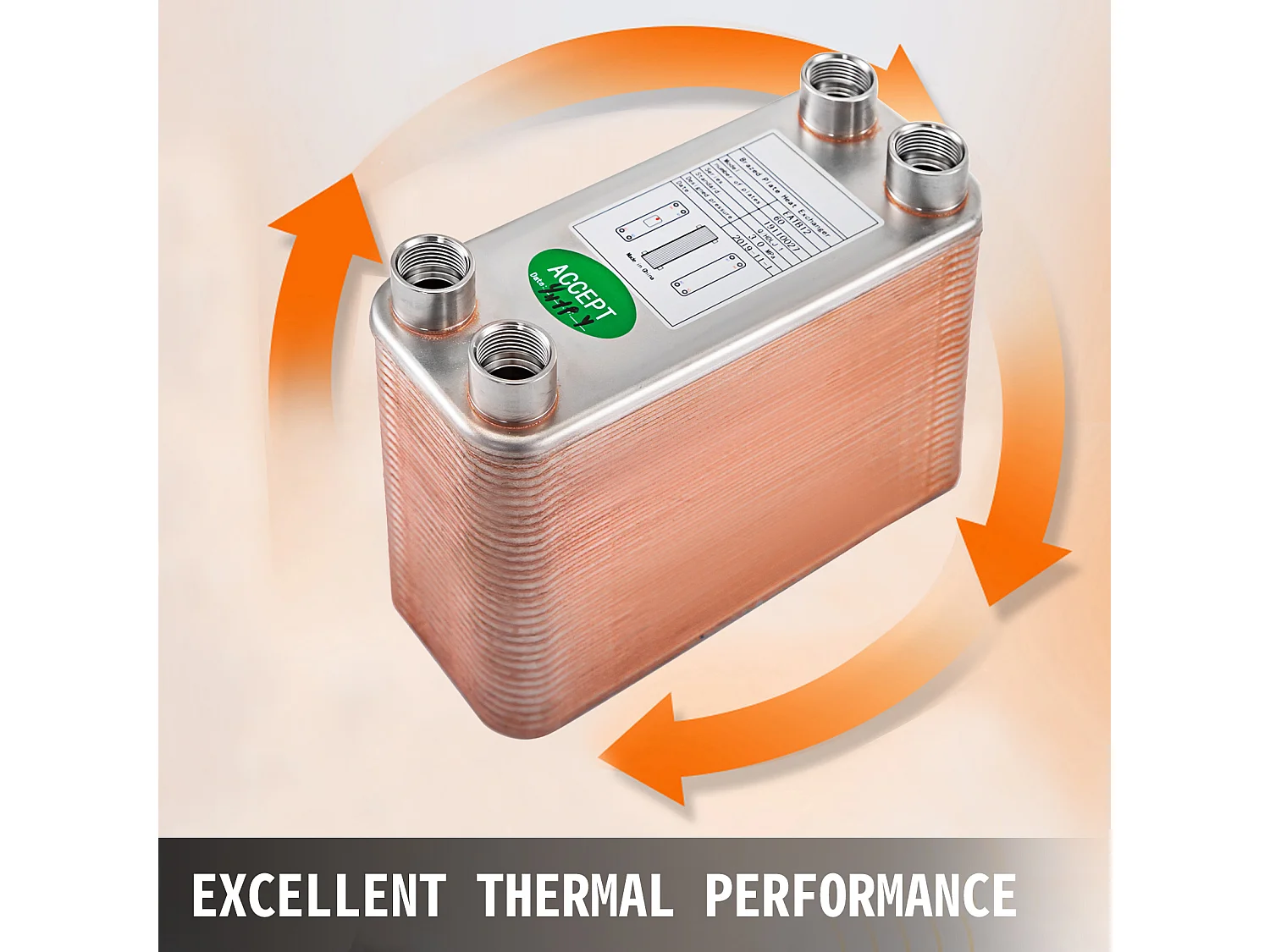 Platenwarmtewisselaar SucceBuy 60, Poorten 2.54/5.08cm BSP FPT, RVS 316L, Gesoldeerde Plaat voor Hydronische Verwarming