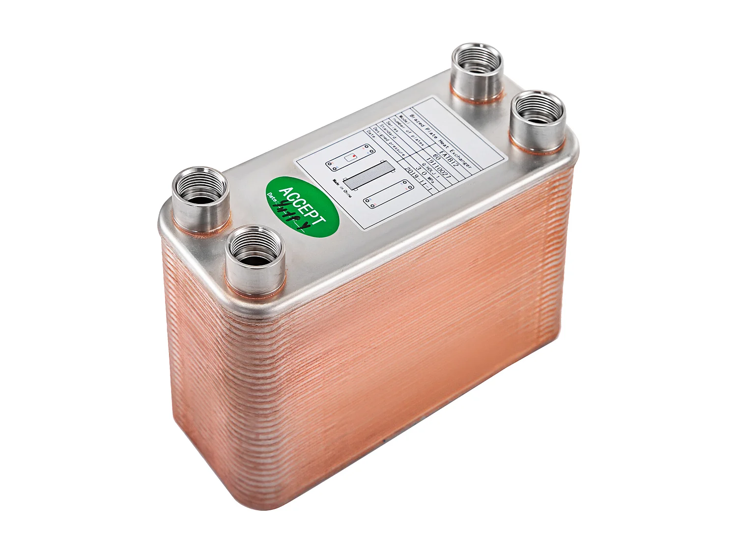 Platenwarmtewisselaar SucceBuy 60, Poorten 2.54/5.08cm BSP FPT, RVS 316L, Gesoldeerde Plaat voor Hydronische Verwarming