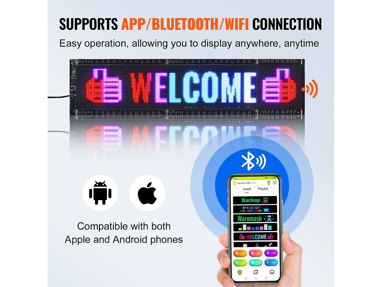 Plaque Publicitaire, SucceBuy Panneau LED Programmable 83.5 × 20 cm, Écran Défilant Polychrome P5