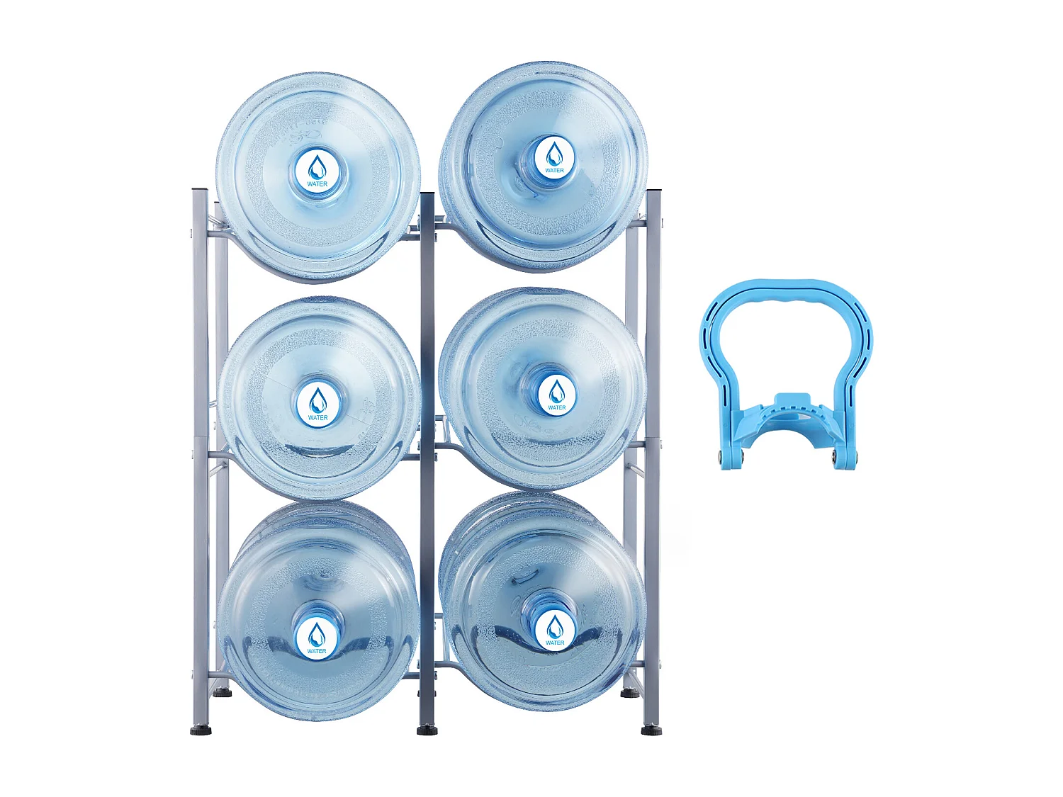 Portabottiglie d'Acqua SucceBuy, 3 Livelli, Supporto per Bottiglie in Doppia Riga per 6 Bottiglie, Argento