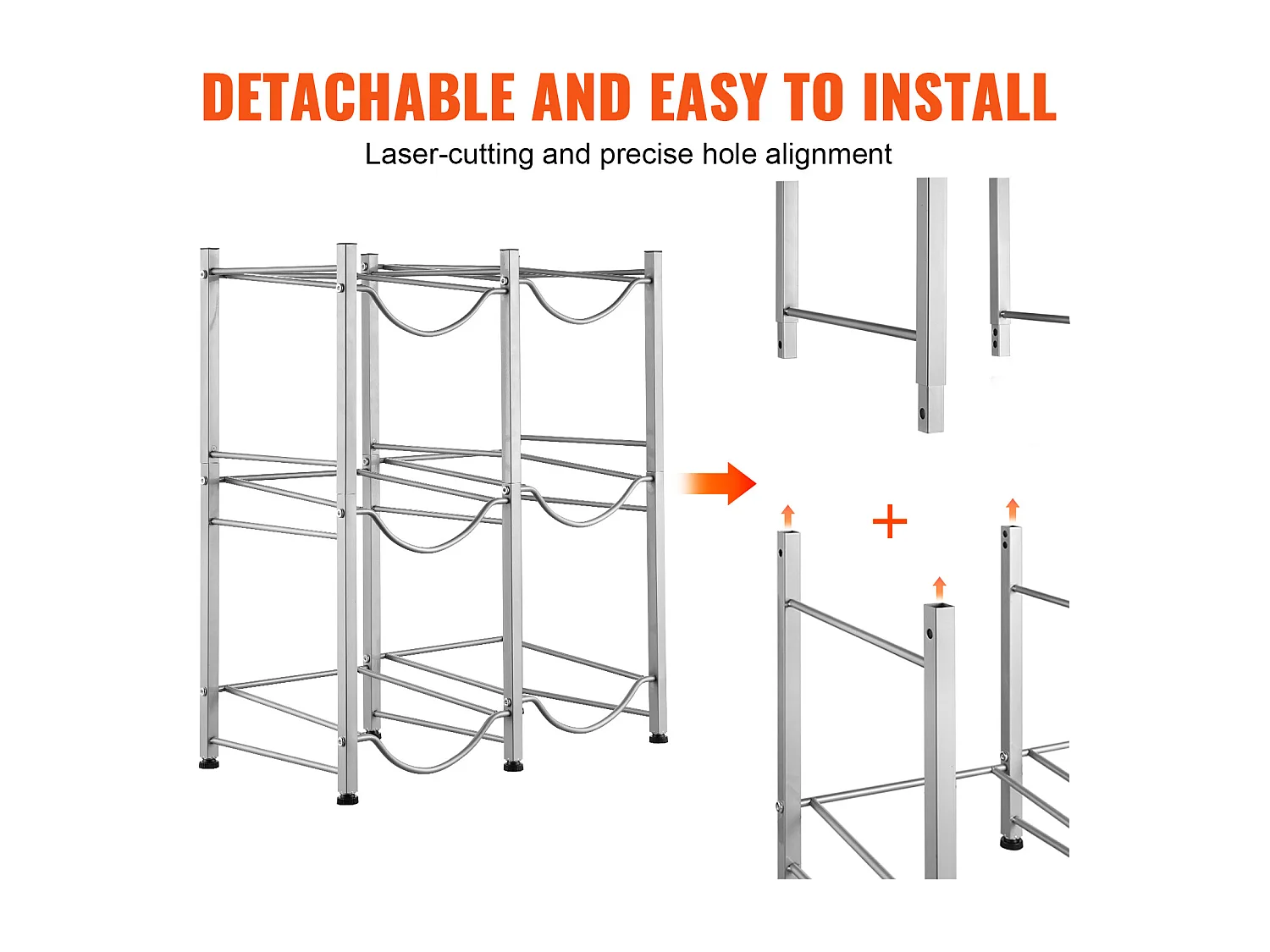 Portabottiglie d'Acqua SucceBuy, 3 Livelli, Supporto per Bottiglie in Doppia Riga per 6 Bottiglie, Argento