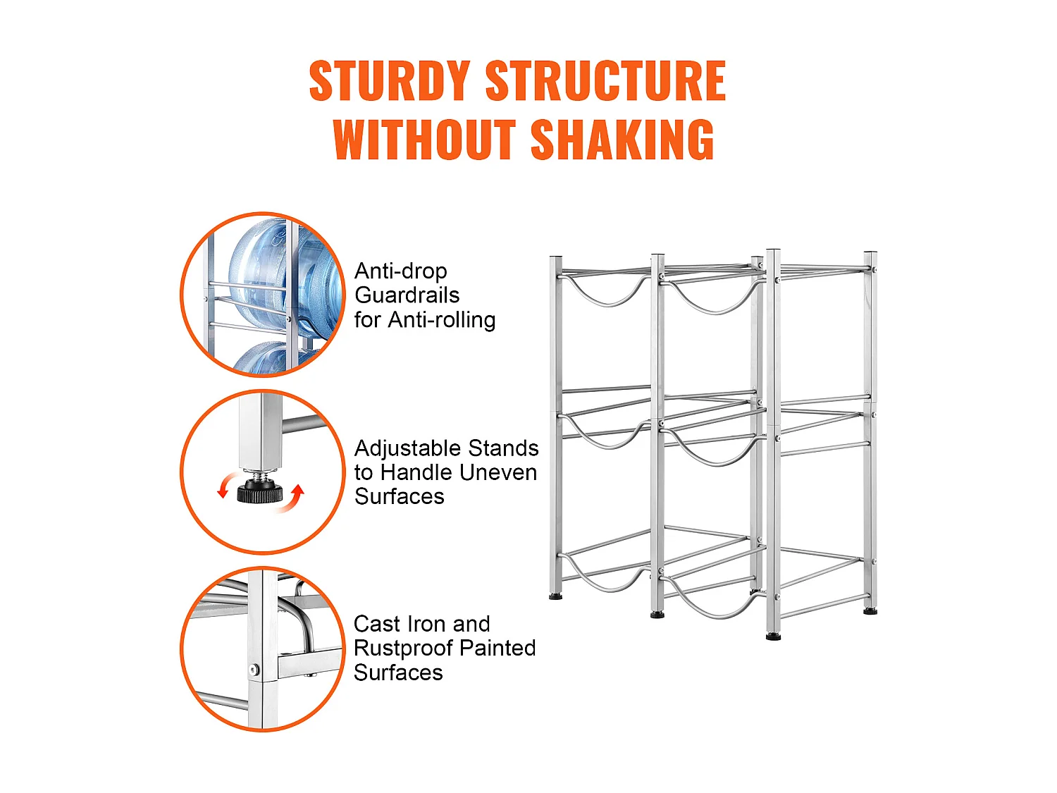 Portabottiglie d'Acqua SucceBuy, 3 Livelli, Supporto per Bottiglie in Doppia Riga per 6 Bottiglie, Argento