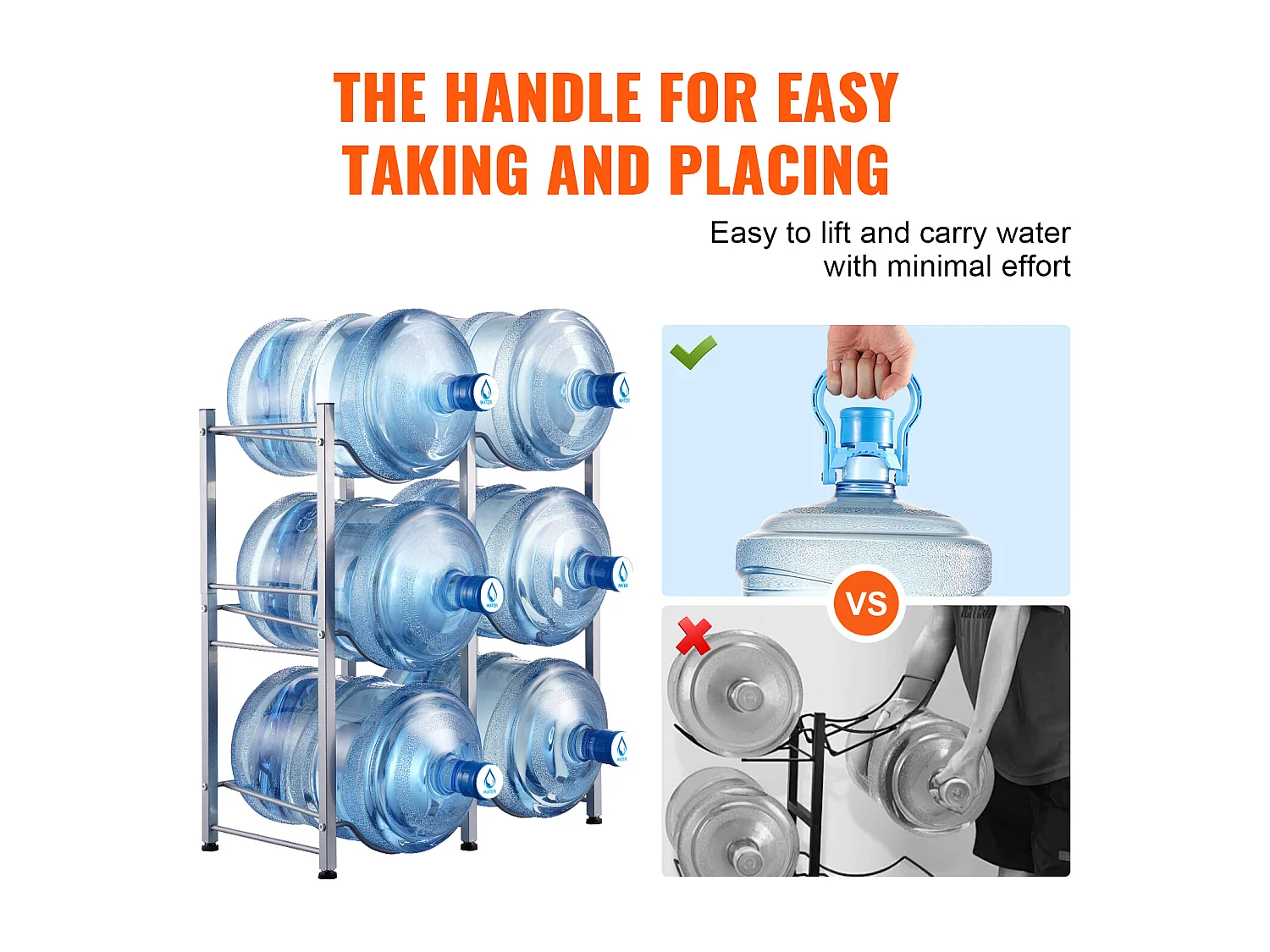 Portabottiglie d'Acqua SucceBuy, 3 Livelli, Supporto per Bottiglie in Doppia Riga per 6 Bottiglie, Argento