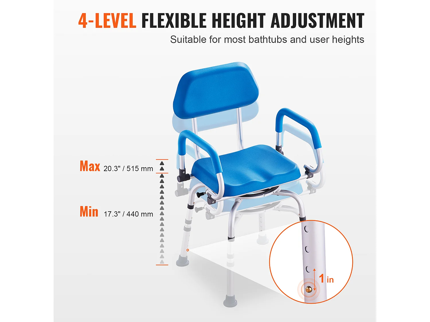 Duschhocker, SucceBuy Drehbarer Duschstuhl 360° mit Dreharmen und Gepolstertem Sitz, 135 kg