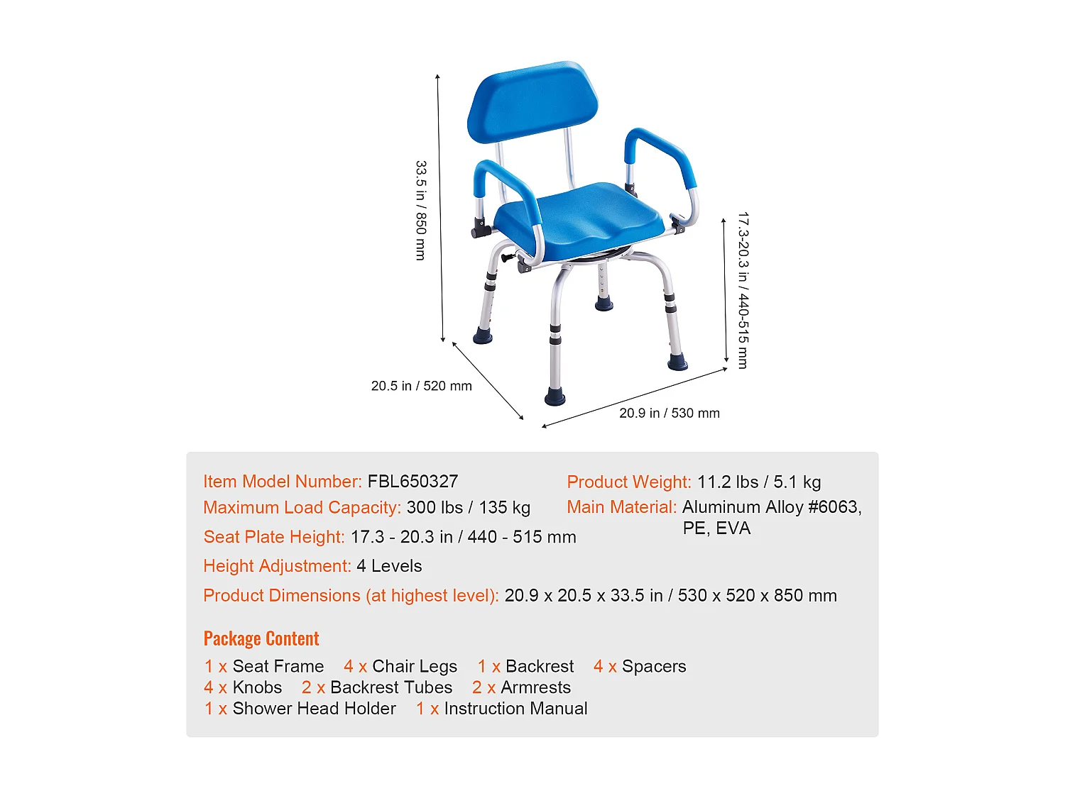 Siège de Douche, SucceBuy Chaise de Douche Pivotante à 360° avec Bras Pivotants et Siège Rembourré, 135 kg