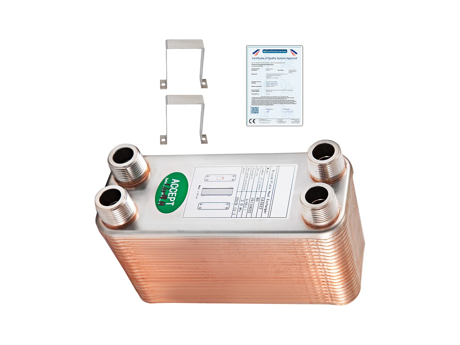 Échangeur de Chaleur Brasé SucceBuy, Échangeur de Chaleur Brasé à 40 Plaques en Acier Inoxydable 316L, Refroidisseur à Plaques pour Chauffage Hydronique