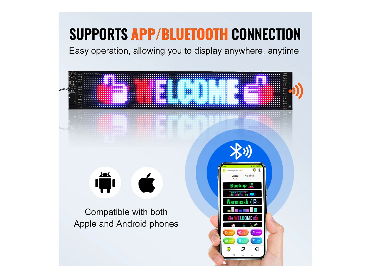 Plaque Publicitaire, SucceBuy Panneau LED Programmable 68 × 12 cm, Écran Défilant Polychrome P6