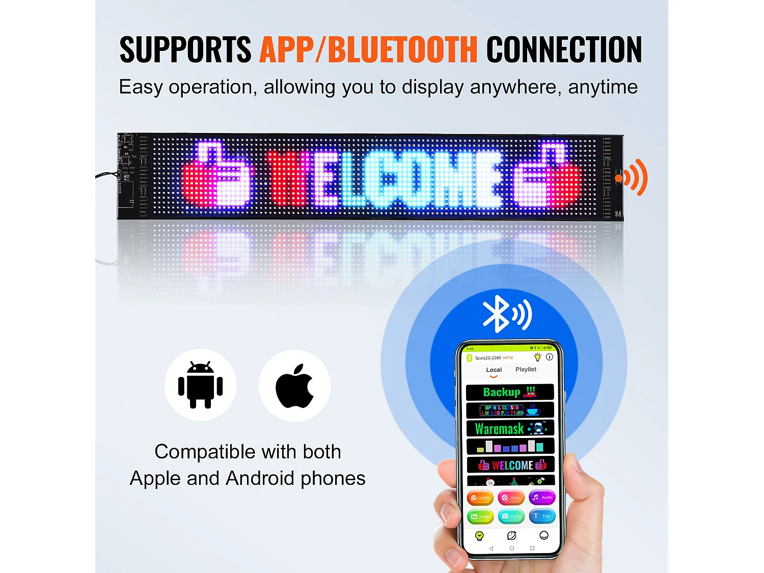 Plaque Publicitaire, SucceBuy Panneau LED Programmable 68 × 12 cm, Écran Défilant Polychrome P6