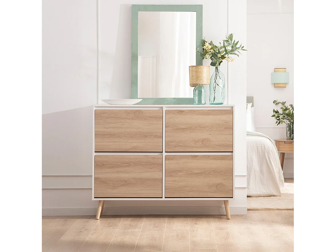 Armoire à chaussures double en laqué blanco-natural 124x100 cm-Kemi