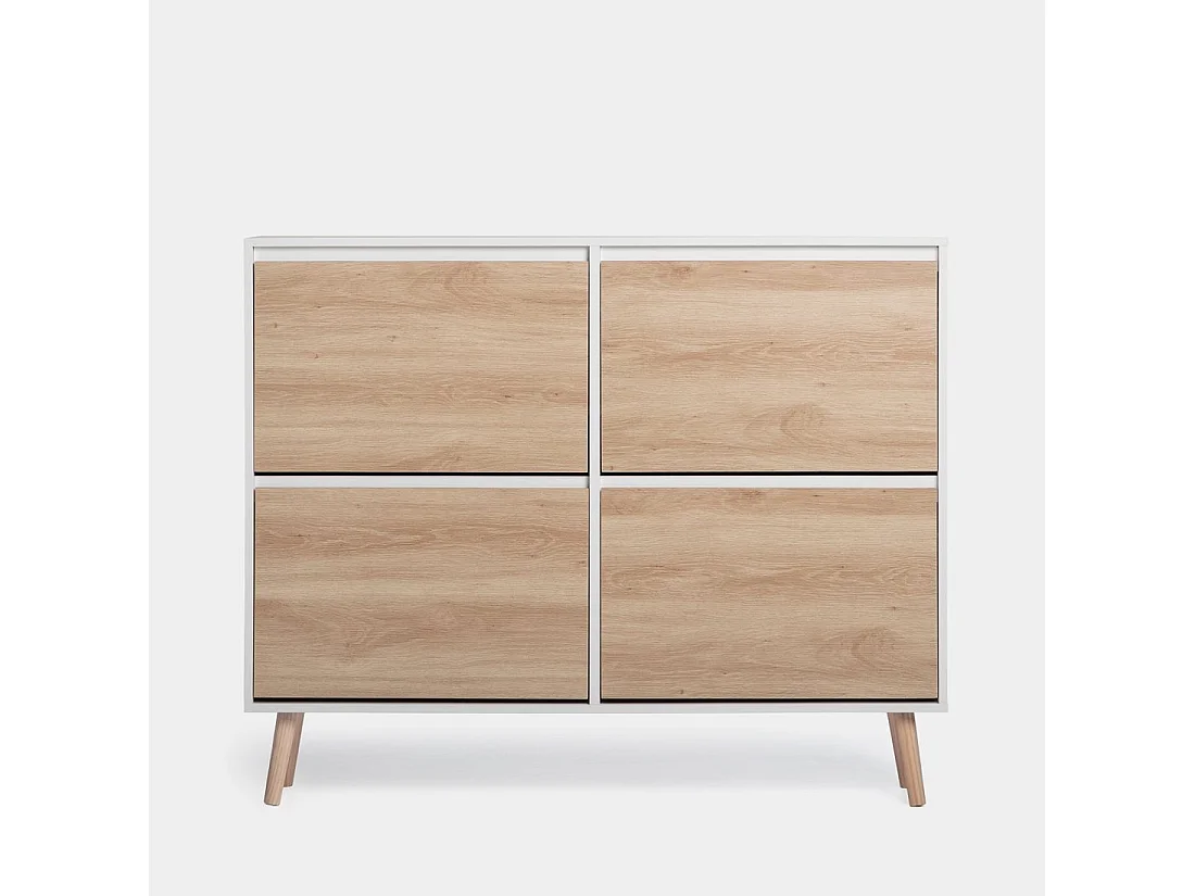 Armoire à chaussures double en laqué blanco-natural 124x100 cm-Kemi