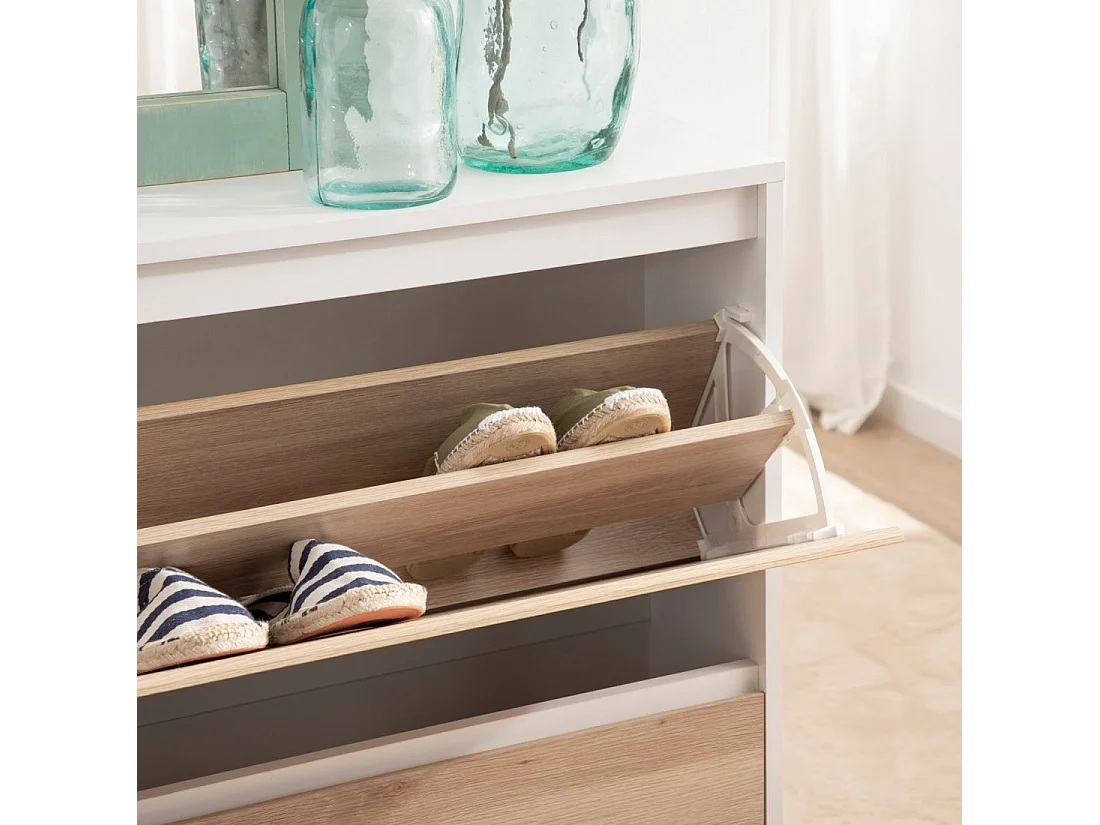 Armoire à chaussures double en laqué blanco-natural 124x100 cm-Kemi